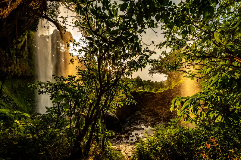 Sipi Falls at sunset time