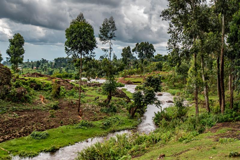 walking along the sipi river during the hike of the sipi falls